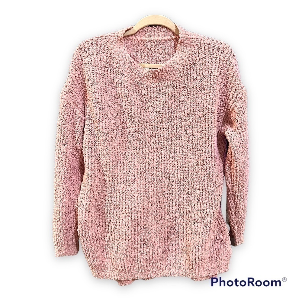 Pink Chunky Knit Oversized Crew Neck Sweater Medium